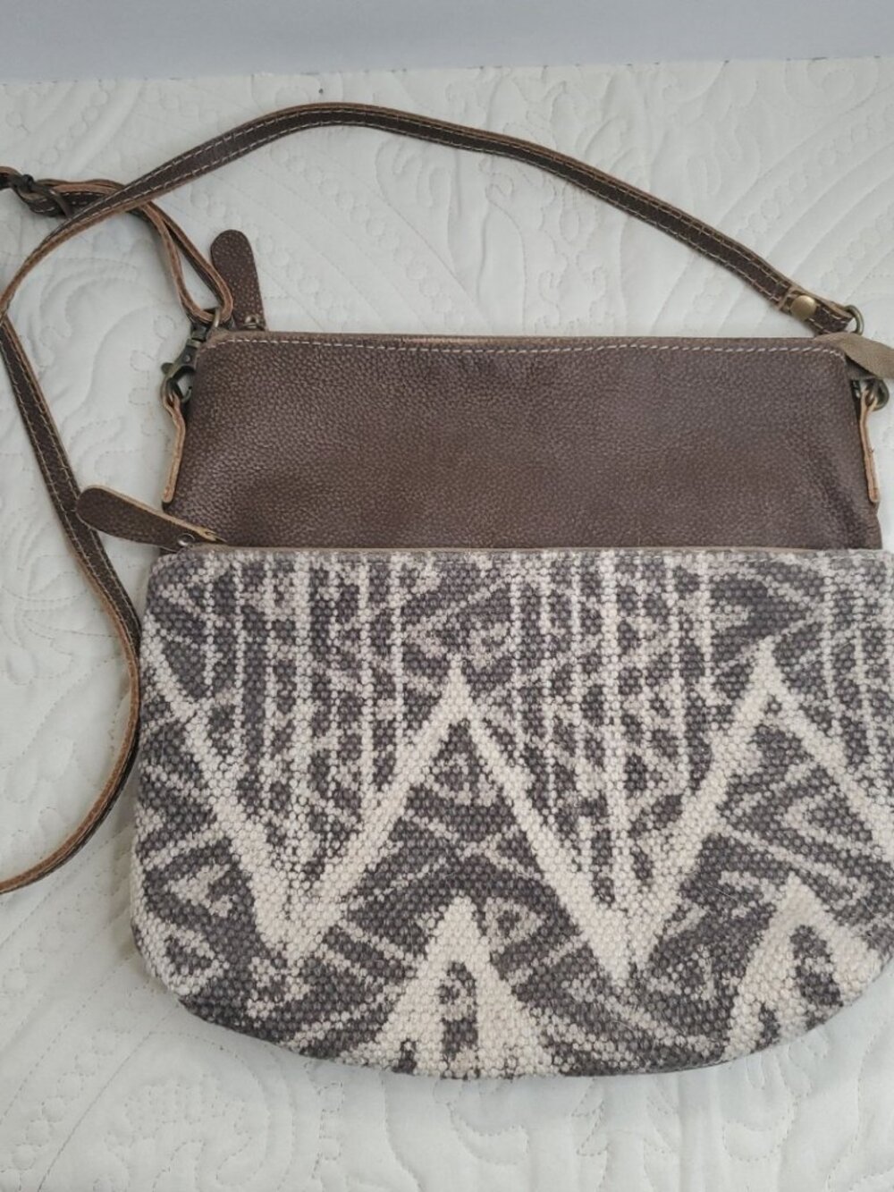 MYRA Bag Small Crossbody Purse Adjustable Strap Tooled Leather Woven Pattern